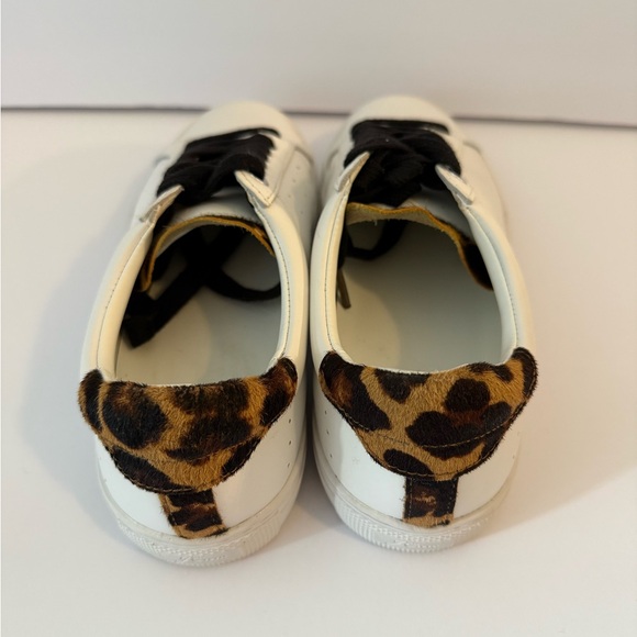 JCrew White Saturday Leather Sneakers with Leopard Calf Detail  Women’s  Size 8 - Picture 1 of 8